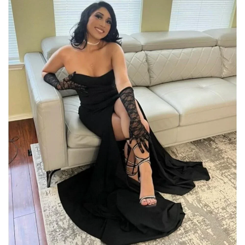Women's Black Floral Long Lace Gloves Wedding Dance Stretchy Elbow Length